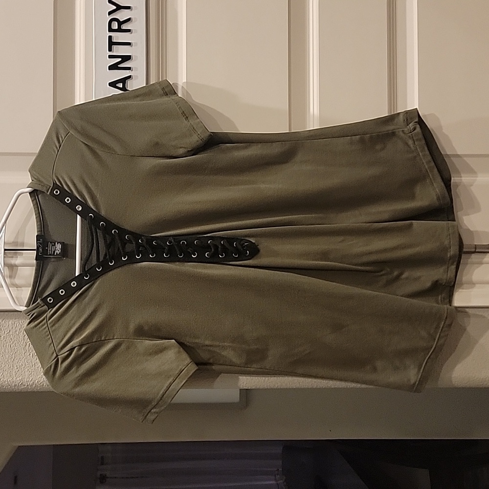 Rue 21 Small Top Army Green with Lace Up Front